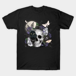 GOTHIC SKULL & BLACK CAT FULL MOON PEEK A BOO MAGIC T-Shirt